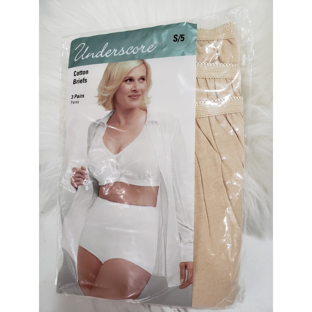 NEW 3 PACK SMALL/ 5 Underscore Cotton Briefs Pairs‎ BEIGE VINTAGE HIGH WAIST